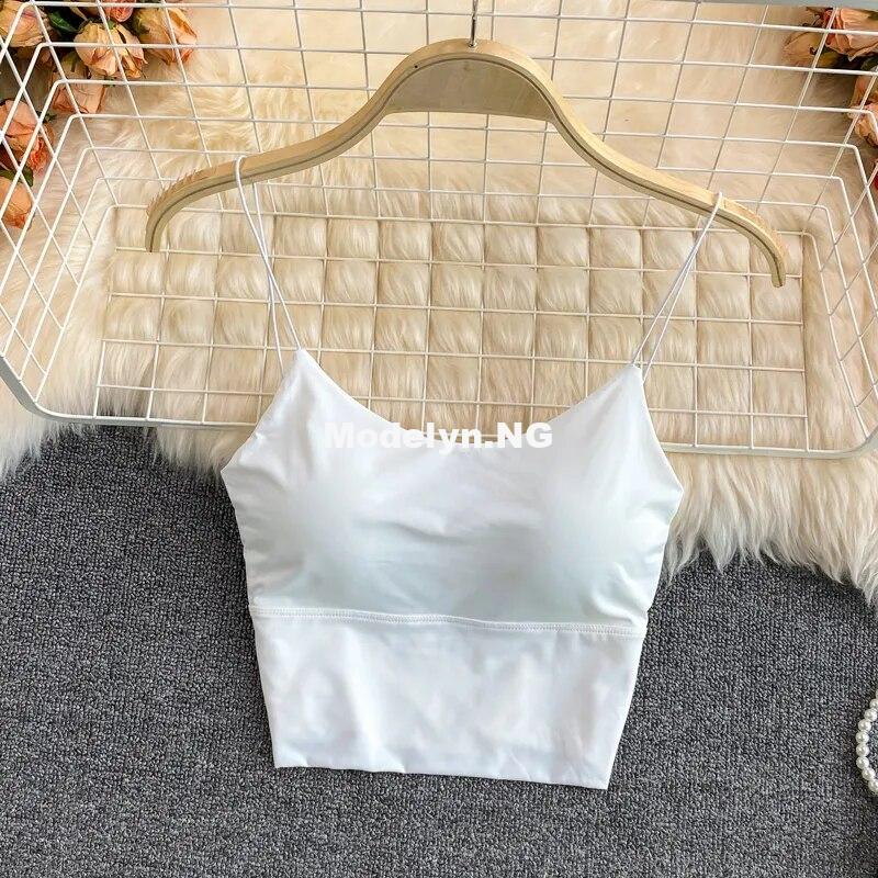 Women Crop Tops Sexy Solid Color Camisole Ice Silk Tube Top Seamless Sports Tank Top Wireless Underwear Padded Bra Bralette Vest - Image 5